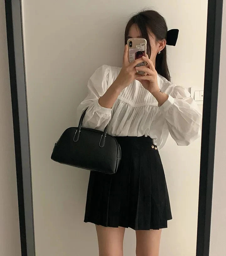 Korean Chic Two-piece Skirt Set Women Single Breasted Blazer Loose Jacket Solid Pleated Mini Skirt Autumn Office Lady Outfits