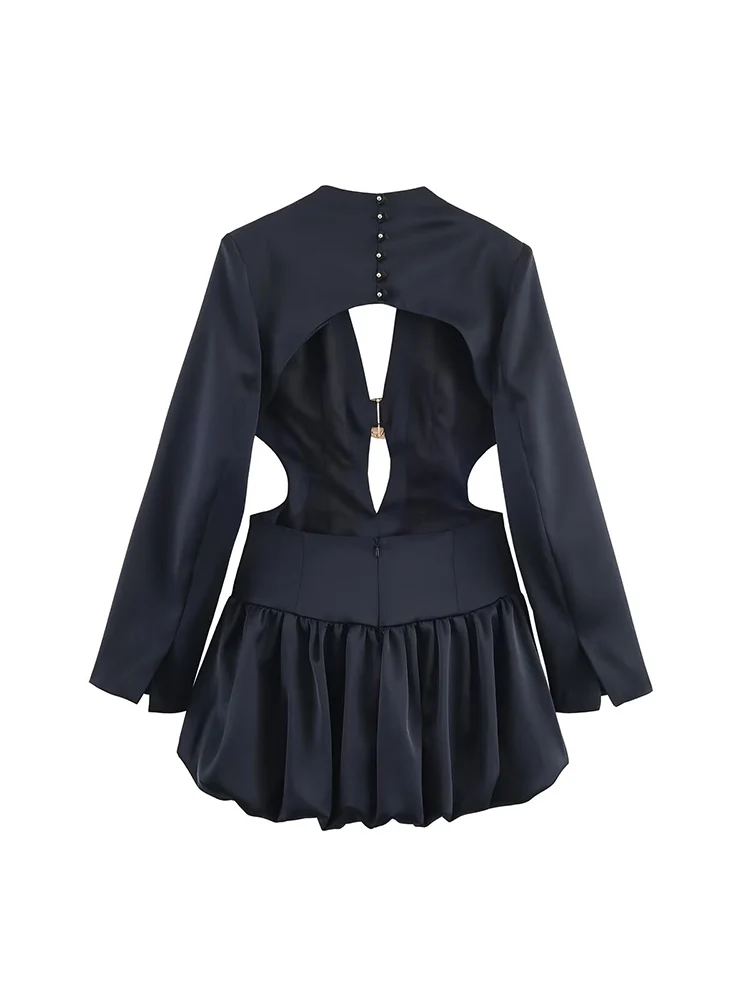 Fashion Women Black Sexy Cut Out Mini Dress Casual Party Club Outfit Long Sleeve Backless Hollow Dresses Elegant Ball Gown