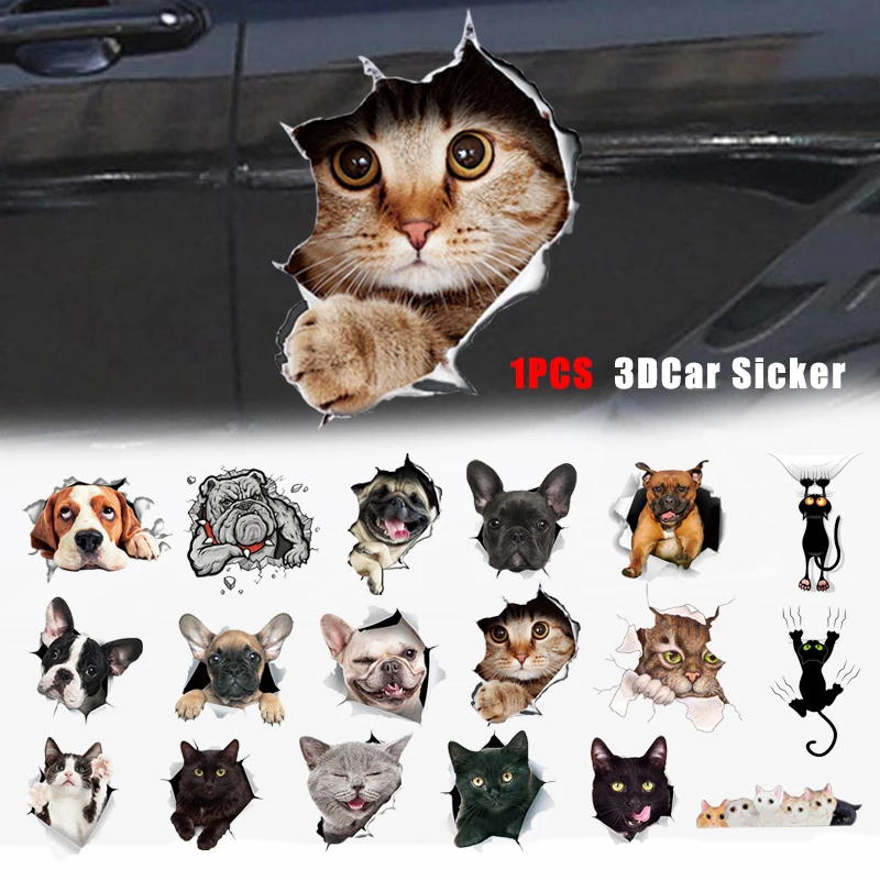 Car Sticker 1Pcs 3D Stereo Animal Car Sticker Creative Cat Dog Car