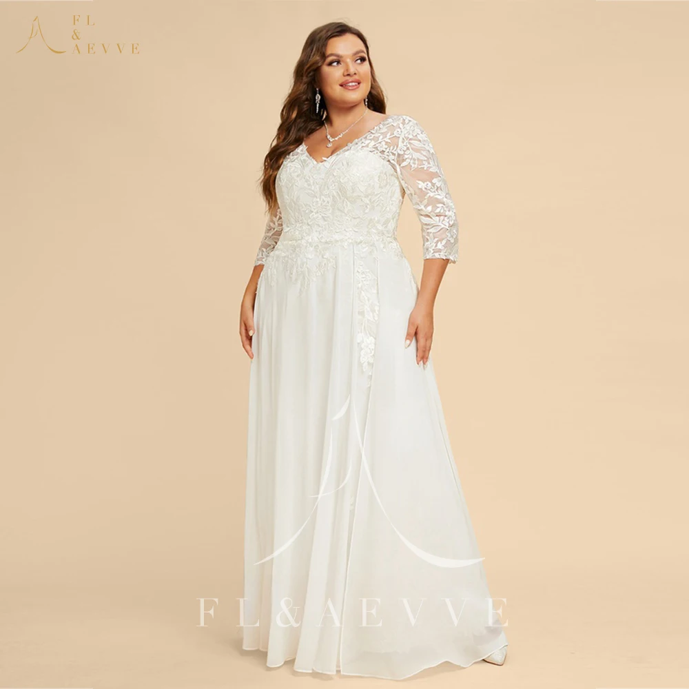 

Plus Size Princess A-line V-Neck Floor-Length Lace Chiffon Wedding Dress Bohemian Brides Dress Bohème Party Dress Brides Gown