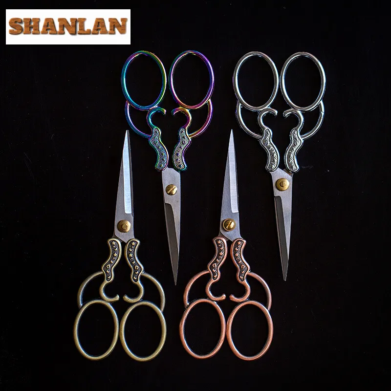 Handmade Stainless Steel Tea Scissors Household Small Scissors Cross Stitch Thread Art Leaf Retro Hand Gifts