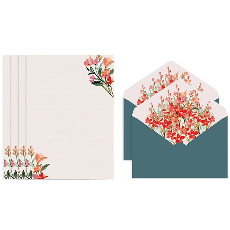 Letter Paper Stationery Kit Flower Envelope Set 4 Letter Papers Ideal Wedding Party Invitation Greeting Letters writing paper set