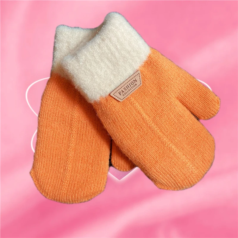 Children's Gloves Winter Solid Thicken Plus Velvet Halter Gloves For Kids Toddler Outdoor Keep Warm Knitted Mittens With Rope winter gloves baby mittens