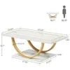 Coffee Table White Gold Engineered Wood Coffee Table with Faux Marble Veneer and Metal Frame Rectangle Coffee Table 2