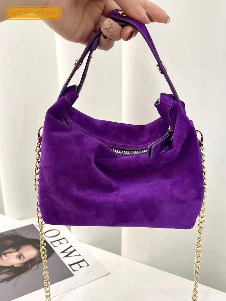 

Ladies Small Hobos Bag Autumn Winter Vintage Solid Suede Chain Single Shoulder Crossbody Bags Zipper Party Tote Women Handbag