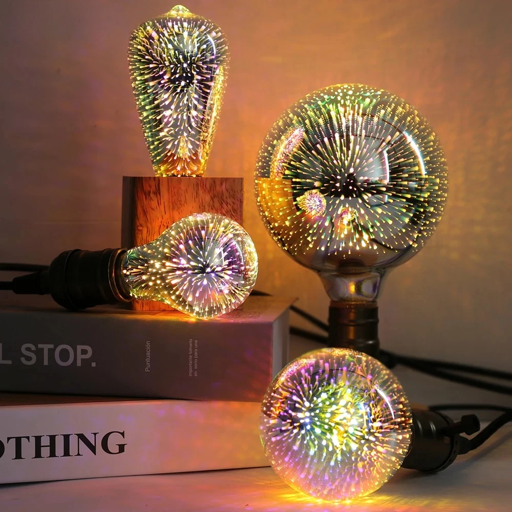 LED 3D Edison Lights Bulb E27 AC220V Vintage Christmas Ampoule Decor Bulb Colorful LED Lamp For Home Living Room Indoor Lighting