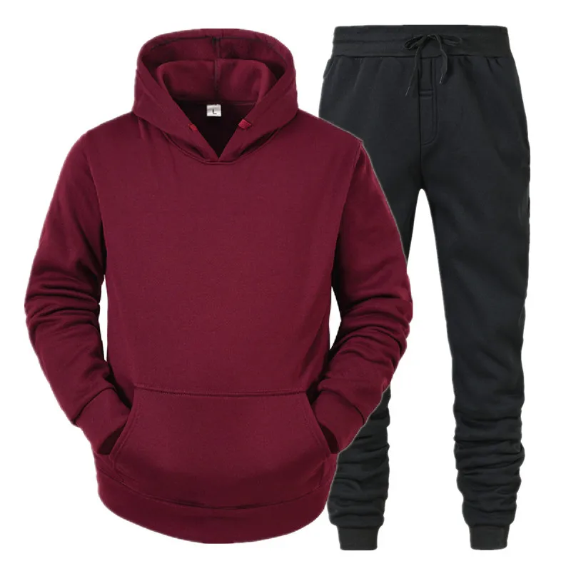 Men's Sport Suit Hoodies+Pants Fleece Tracksu Solid Pullovers Jackets Sweatershirts Sweatpants Hooded Streetwear_voghion.com