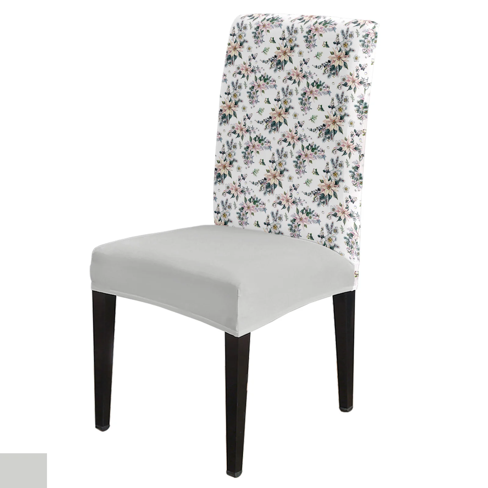 

Christmas Flower Plant Chair Cover Set Kitchen Stretch Spandex Seat Slipcover Christmas Decor Dining Room Seat Cover