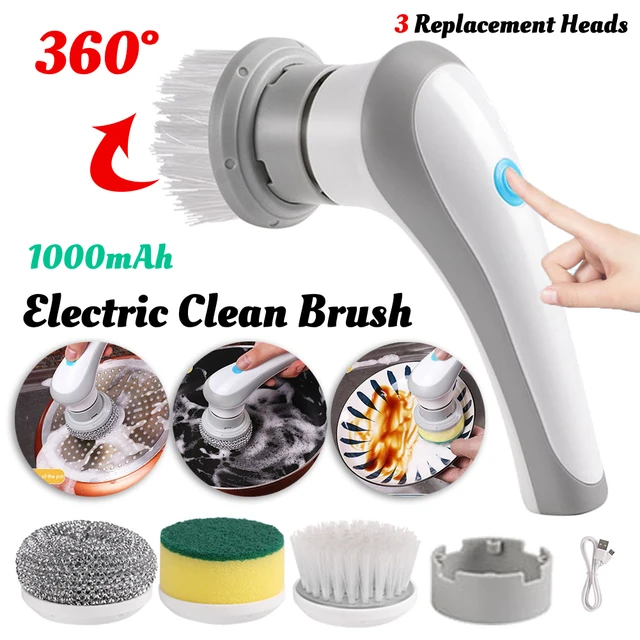Handheld Scrubber Brush Multifunctional Electric Brush Cleaner 360 Degree  Rotation 3 Replaceable Brush Heads Kichen Accessories