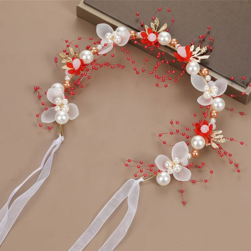 FORSEVEN Wedding Hairband Tiara Fairy Hair Jewelry Simulated Pearl Wreath Flower Leaf Headbands Hairpin Bride Headpieces Garland jewelry accessories hair accessory hair headdress bridal headwear pearl hairpins hair band crown