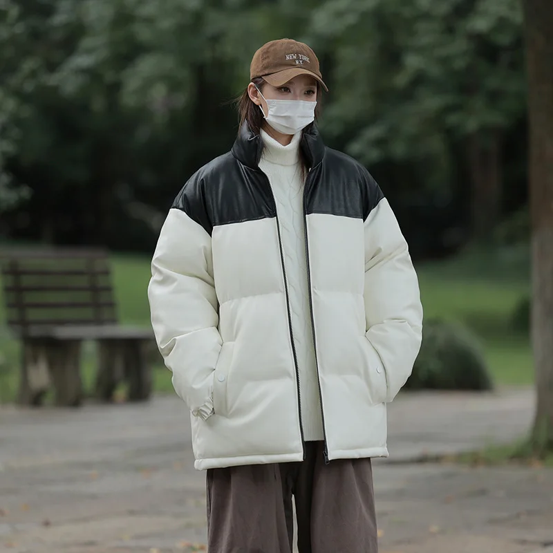 Winter Glossy Jacket Men's Loose and Warm Outdoor Windproof and Waterproof Travel Coat Couple Stand Up Collar Bread Jacket