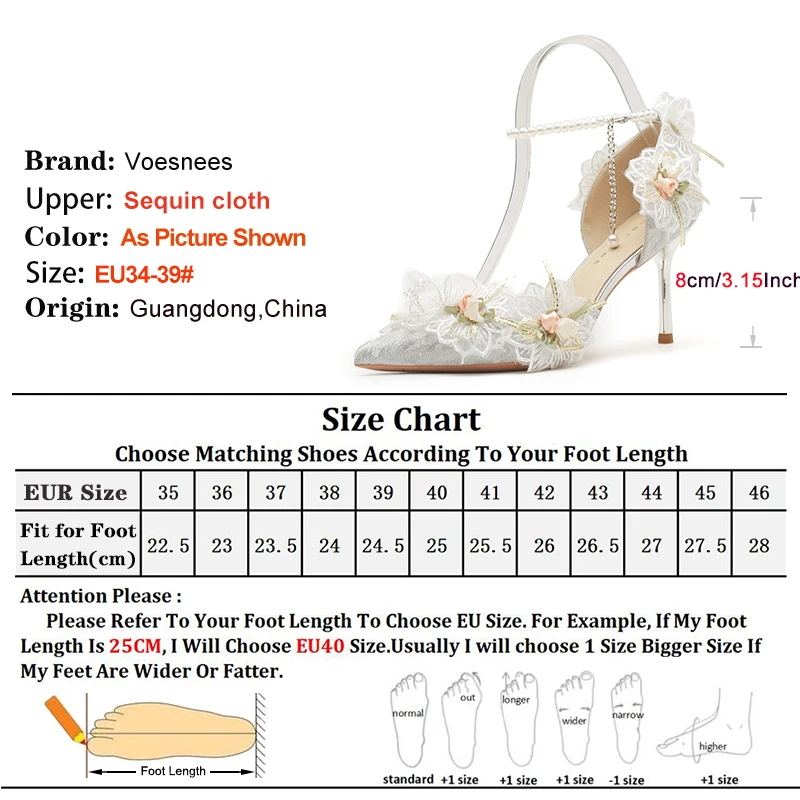 Women's Pumps Elegant Lady Evening Party Dress Prom Shoes 8CM Lace Flower Pearls Single Shoes Spring Summer Pointed High Heels 4