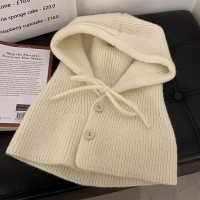 Winter Wolle Sturmhaube Mütze für Männer & Frauen Kordel zug Mützen Hüte Unisex gestrickte Knopf Lätzchen einteilige Kapuze Mütze Ohren schützer Hüte – Detail 8