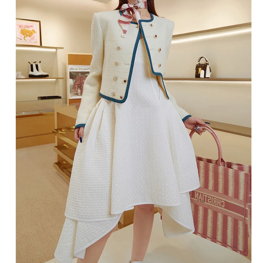 Xiaojing Family Stesso Stile Royal Sister High Grade Early Spring Fashion Small Fragrance Set Small Design Sense Dress Due Pezzi