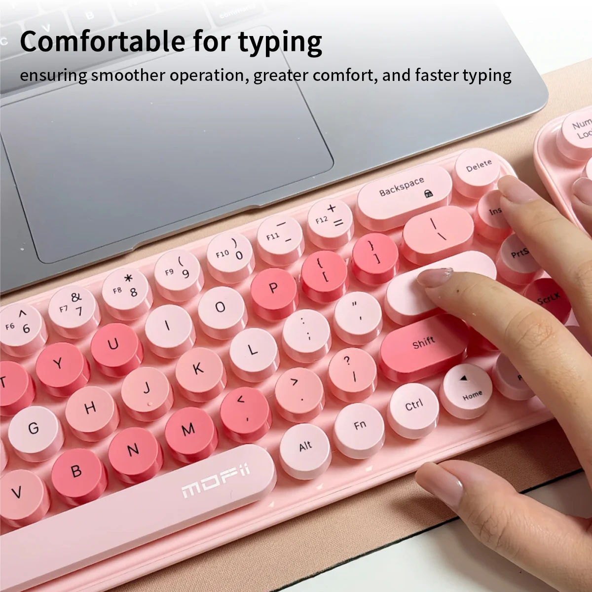 MOFii 3-in-1 무선 키보드 마우스 콤보, 핑크색 라운드 귀여운 키캡, 2.4G 플러그 앤 플레이, PC 노트북용 US QWERTY 레이아웃