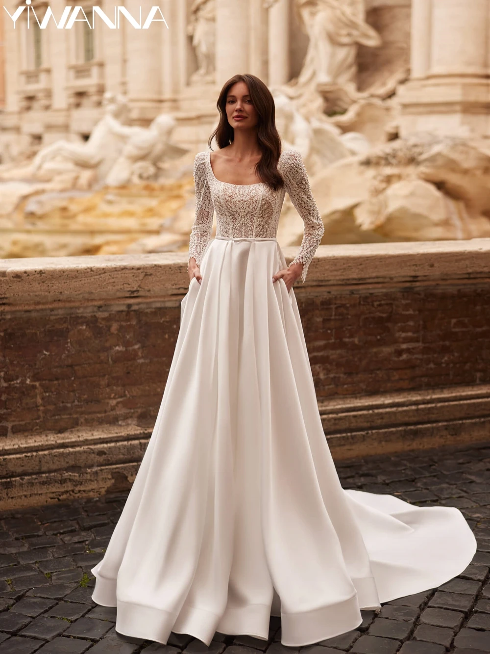 Modest Long Sleeve Bride Robe Vintage A-line Satin Lace