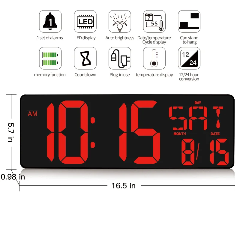 Txl New Red Led Wall Clock, Table Clock, Dualuse Office Decor Usb Modern Design Home Large