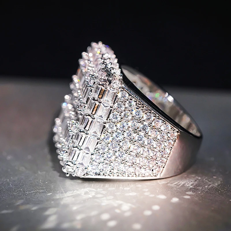 Huitan Trendy Geometrie Damen Ring eingelegt voller heller Zirkonia für Hochzeit, Party, Verlobung, edle Accessoires, Schmuck, Geschenk – Detail 12