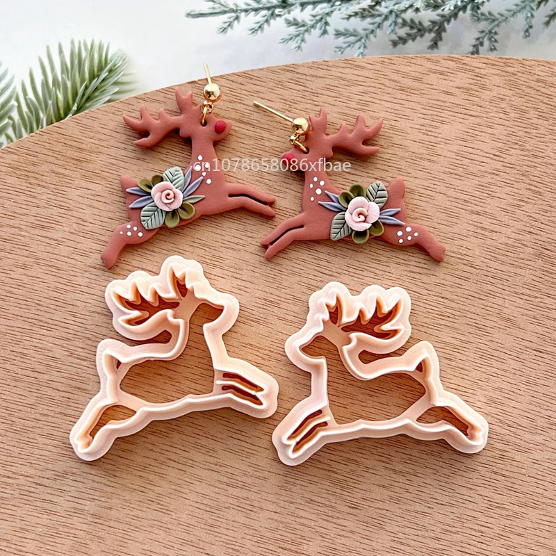 Festive Reindeer & Santa Claus Polymer Clay Cutter Set for Holiday Crafts and Jewelry