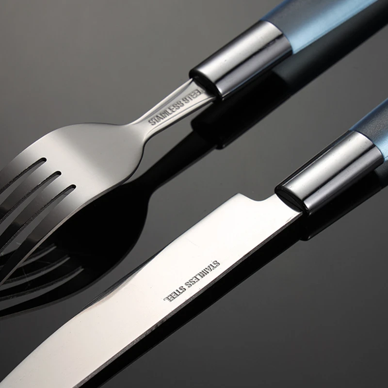 Stainless Steel Cutlery Plastic Handle Western Tableware Steak Knife Dinner Fork Teaspoon Serving Spoons Dinnerware