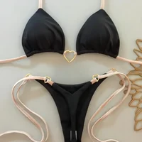 Ensemble de bikini sexy à bretelles croisées, couleur unie, maillot de bain deux pièces pour femmes, triangle, string, maillot de bain brésilien, biquinis 3