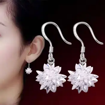 925 silver needle New Women's Fashion High Quality Earrings Crystal Ice Flower Long Tassel Zircon Earrings 1