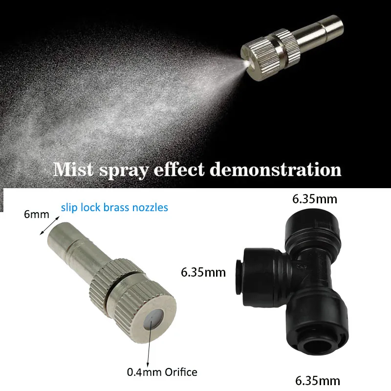 6mm Low Pressure Fine Atomization Nozzles 0.15~0.8mm Brass Misting Sprayers Irrigation Disinfection Cooling Fog Nozzles 5
