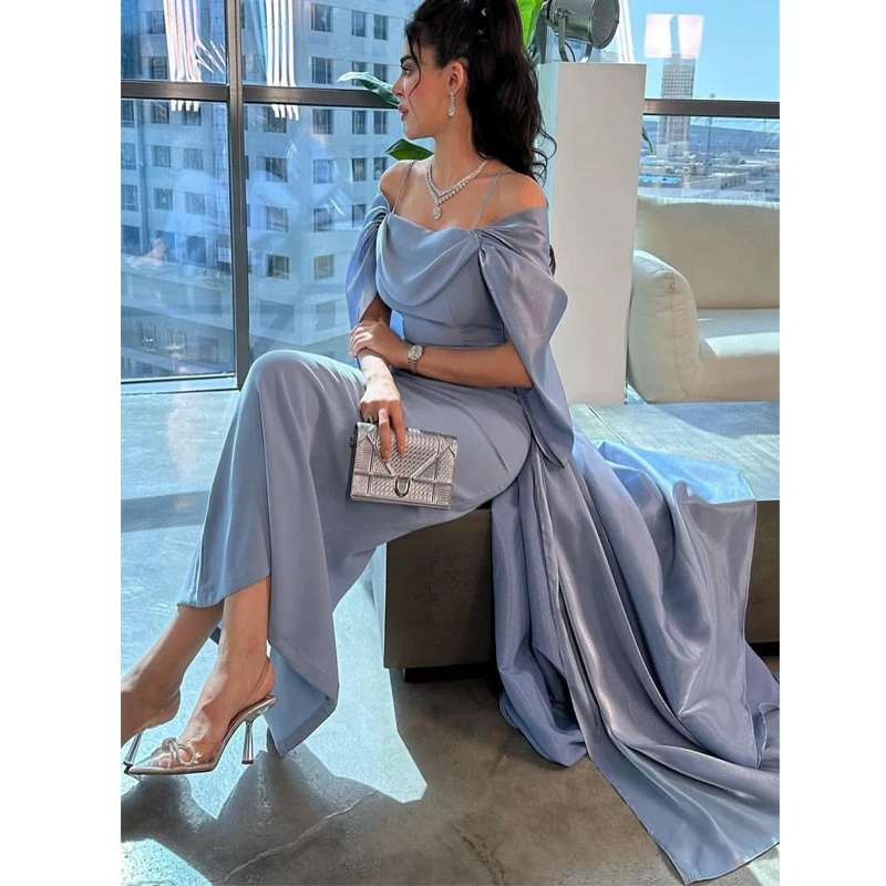 

Sexy Spaghetti Strap Evening Dress Backless Prom Dresses Satin Mermaid Party Gowns Sweep Train Sleeveless robes de vestidos de