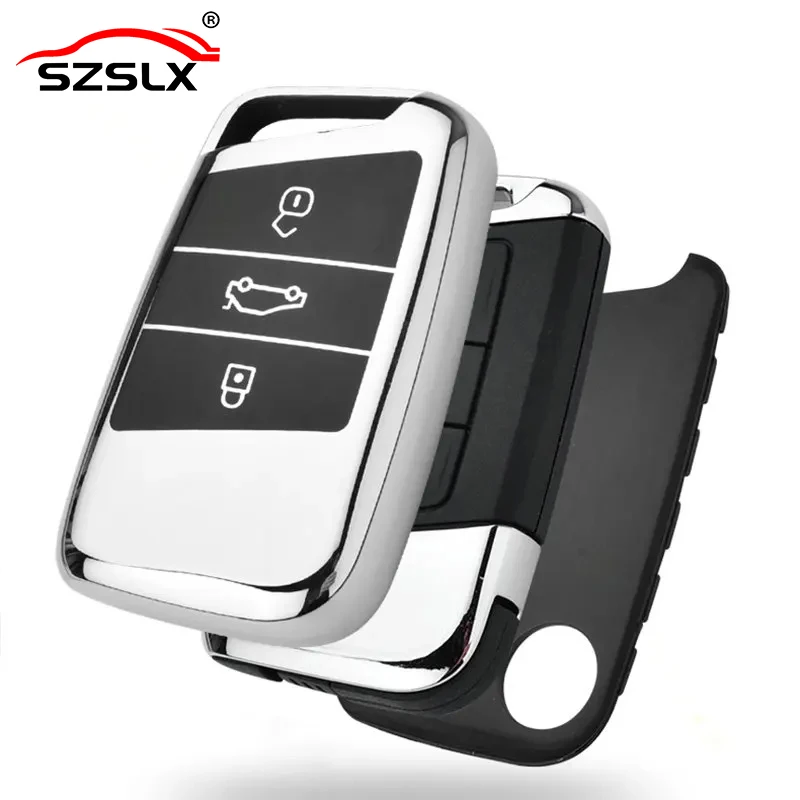 Portachiavi Per Auto In Silicone Con Bordo Dorato Per Volkswagen Cc Passat Magoan Lavida B8 Arteon Atlas 3 Pulsanti Copri Chiave Accessori Interni