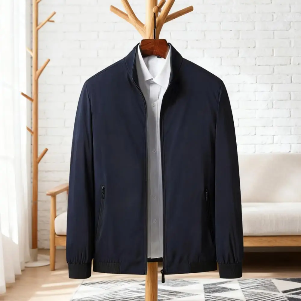Men Windproof Jacket Versatile Men Coat Men's Stand Collar Jacket Windproof Long Sleeve Outerwear with Zipper Closure Smart