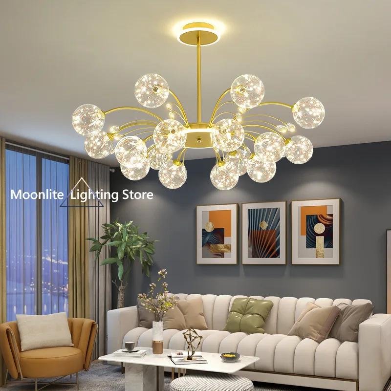 

Gold Romantic Starry Ceiling Chandeliers Nordic Living Room Creative Home Led Ceiling Lights Bedroom Interior Home Decor Lamp