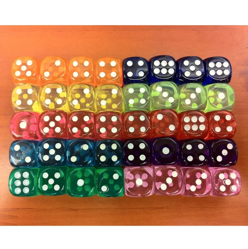 10PCS/Lot Colorful Transparent Acrylic 6 Sided Dice Club/Party/Family Games game dice dice set acrylic dice
