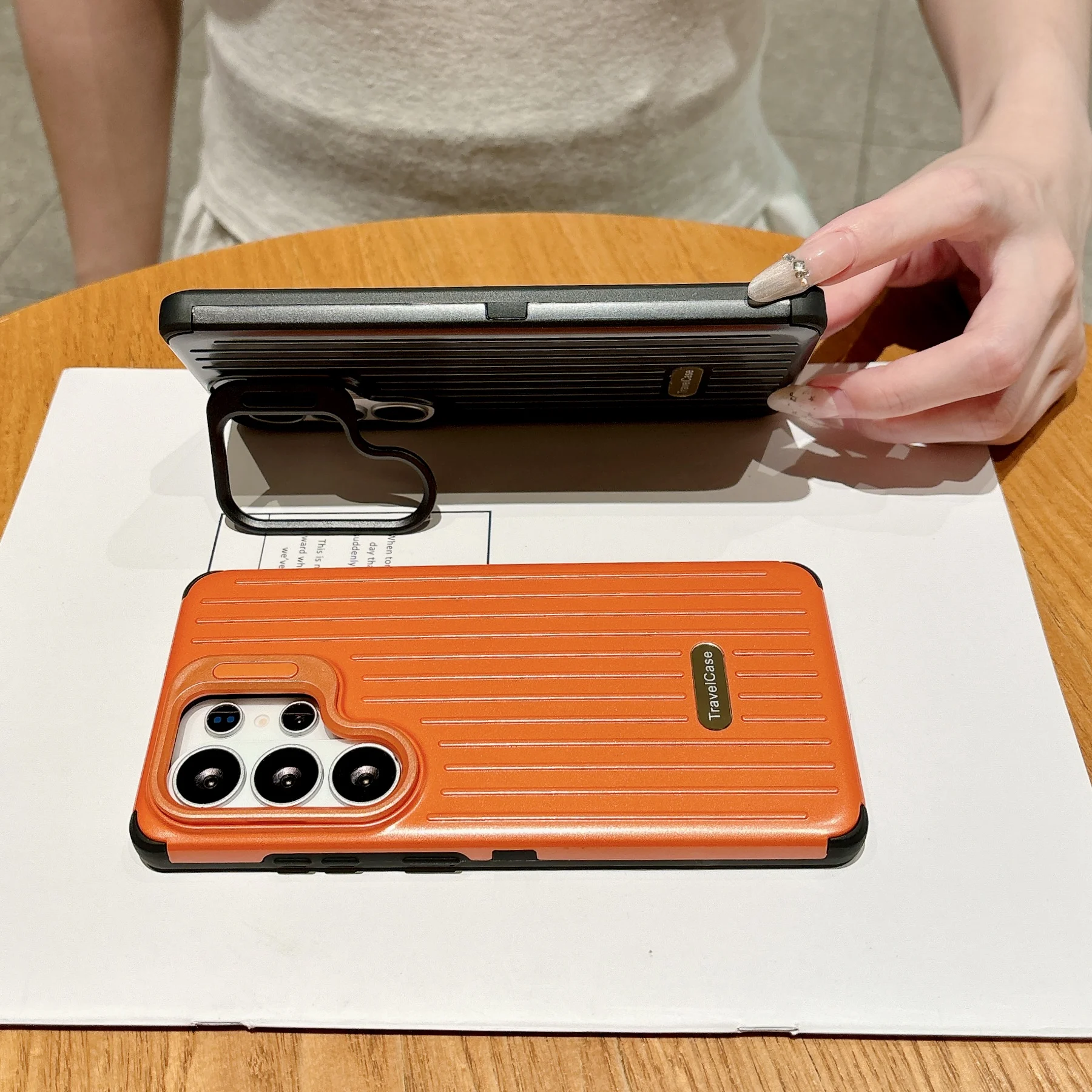 Matte 3D Stripe Pattern Suitcase Case with Camera Lens Protection