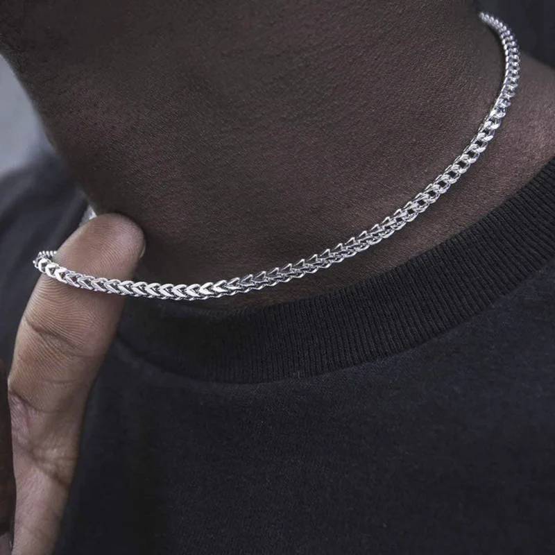 

Franco Chain Necklace 3mm Thick Stainless Steel Necklace Men Chain Jewelry
