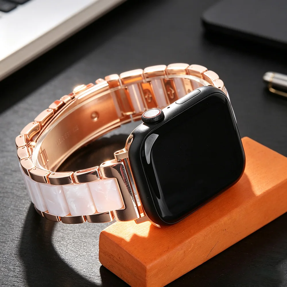 Elegant Two-Tone Metal Resin Watch Strap