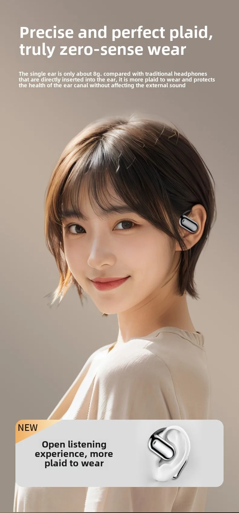 Cross-border hot-selling LCD hanging ear open earphones with full-color touch sc
