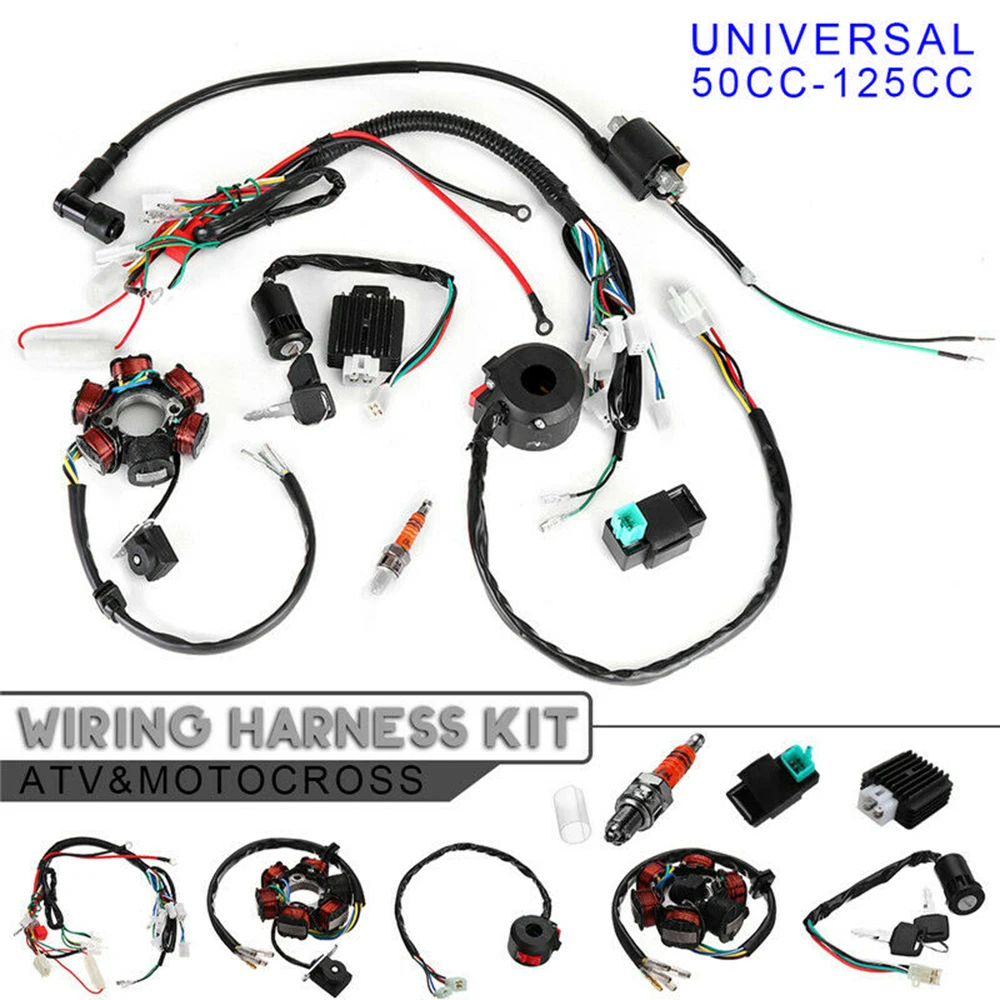 8pcs/Set Full Complete Electrics Wiring Harness CDI STATOR 6 Coil For Motorcycle ATV Buggy Go Kart For Quad Bikes 50CC-125CC