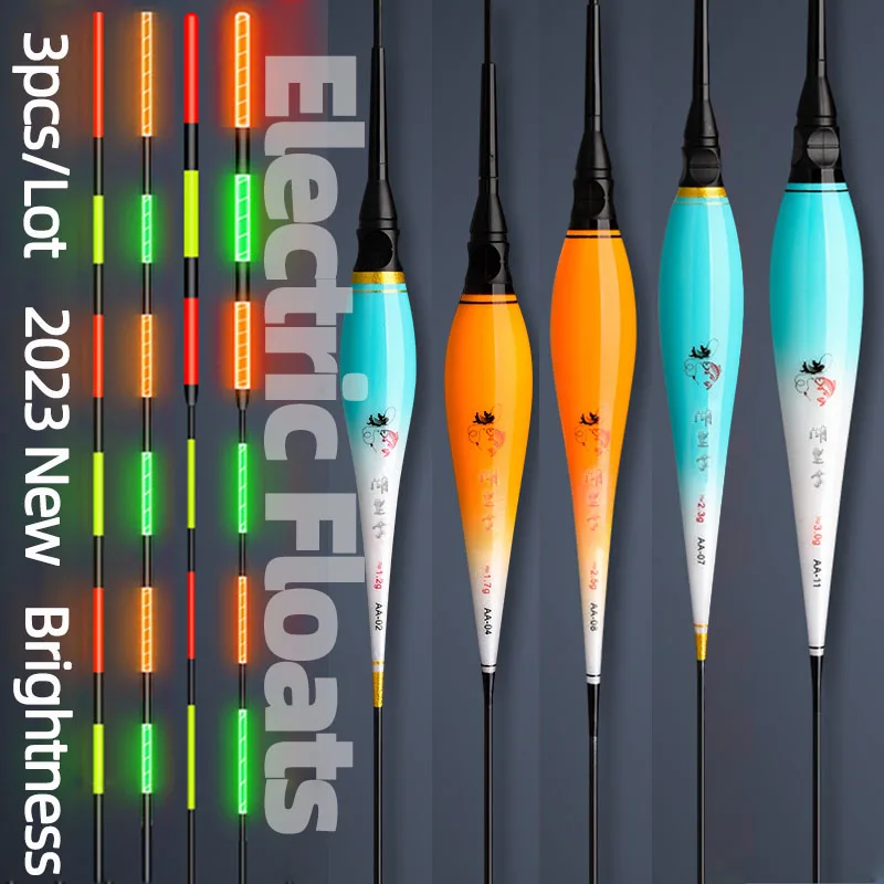 3pcs/Lot Fishing Floats Day& Night Dual-Used Night Electric Bobbers High Brightness Fishing Accessory Tackles