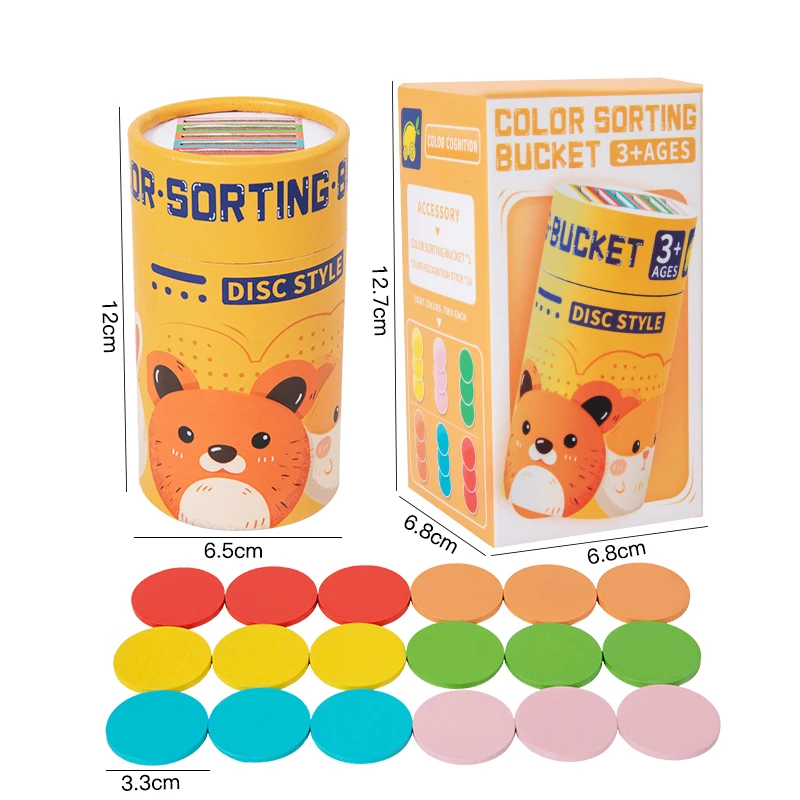 Kids Color Classification Cognition Cup Kindergarten Montessori Early Education Classification Bucket Colored Wooden Stick Toys 6