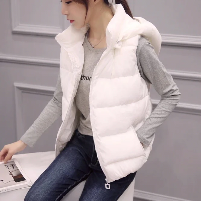 long puffa coat 2021 Autumn Winter Women's Down Cotton Vest  Coat Girls Wear Casual Zipper Hooded Vest To Keep Warm And Light White duvet coats