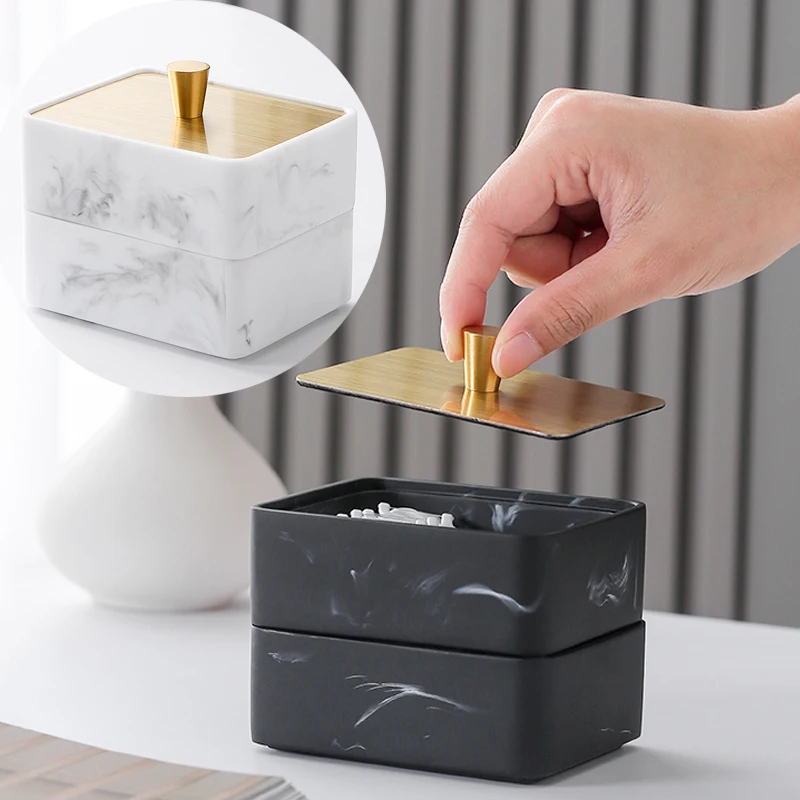 

Двухслойный мраморный чехол-контейнер для ватных палочек, роскошное украшение для ресторана из смолы