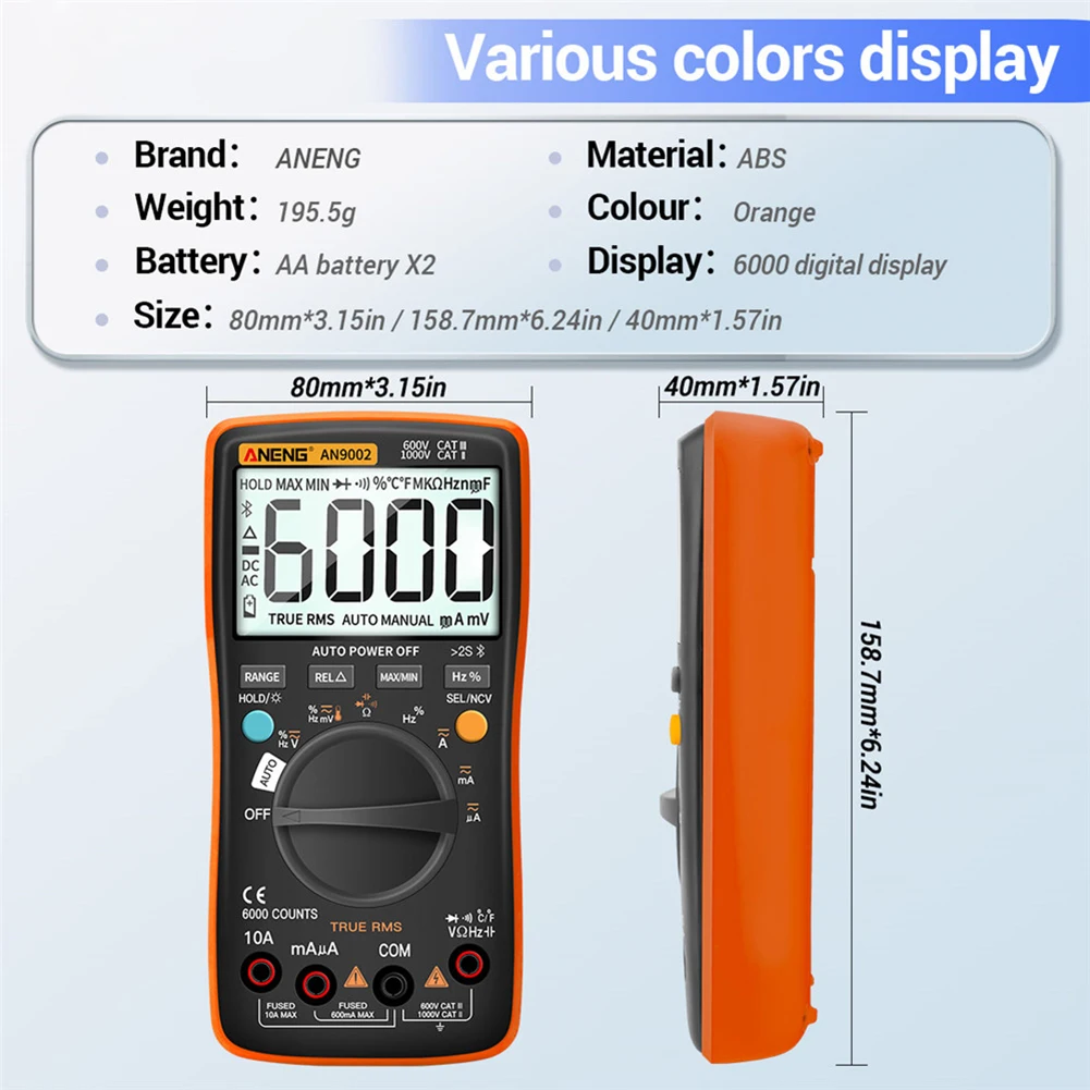 ANENG AN9002 Bluetooth Digital Multimeter 6000 Counts Professional MultimetroTrue RMS AC/DC Current Voltage Tester Auto-Range digital multimeter