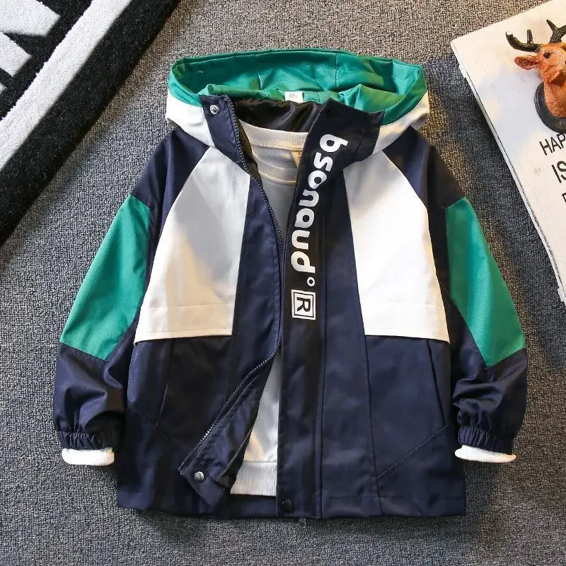 

New Boys Spring Autumn Coats Kids Jackets Teenage Hooded Windbreaker With Pocket Children Zipper Outerwear Baby Clothes 5-14Year