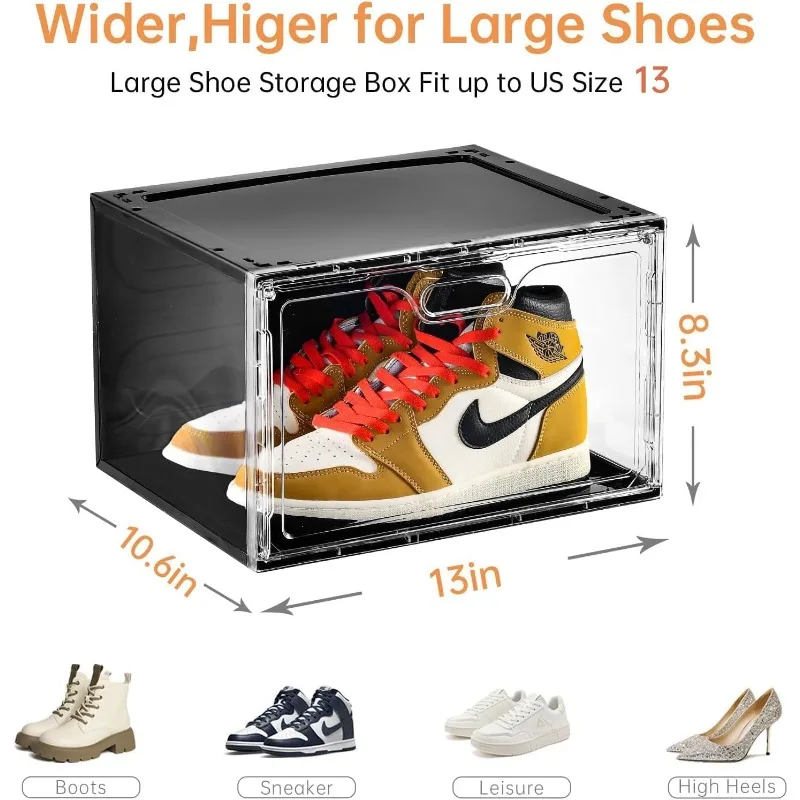New 8 Pack Shoe Boxes Stackable, Large Shoe Storage Organizer with Lids,Drop Side Shoe Containers for Entryway,Sneaker Storage 3