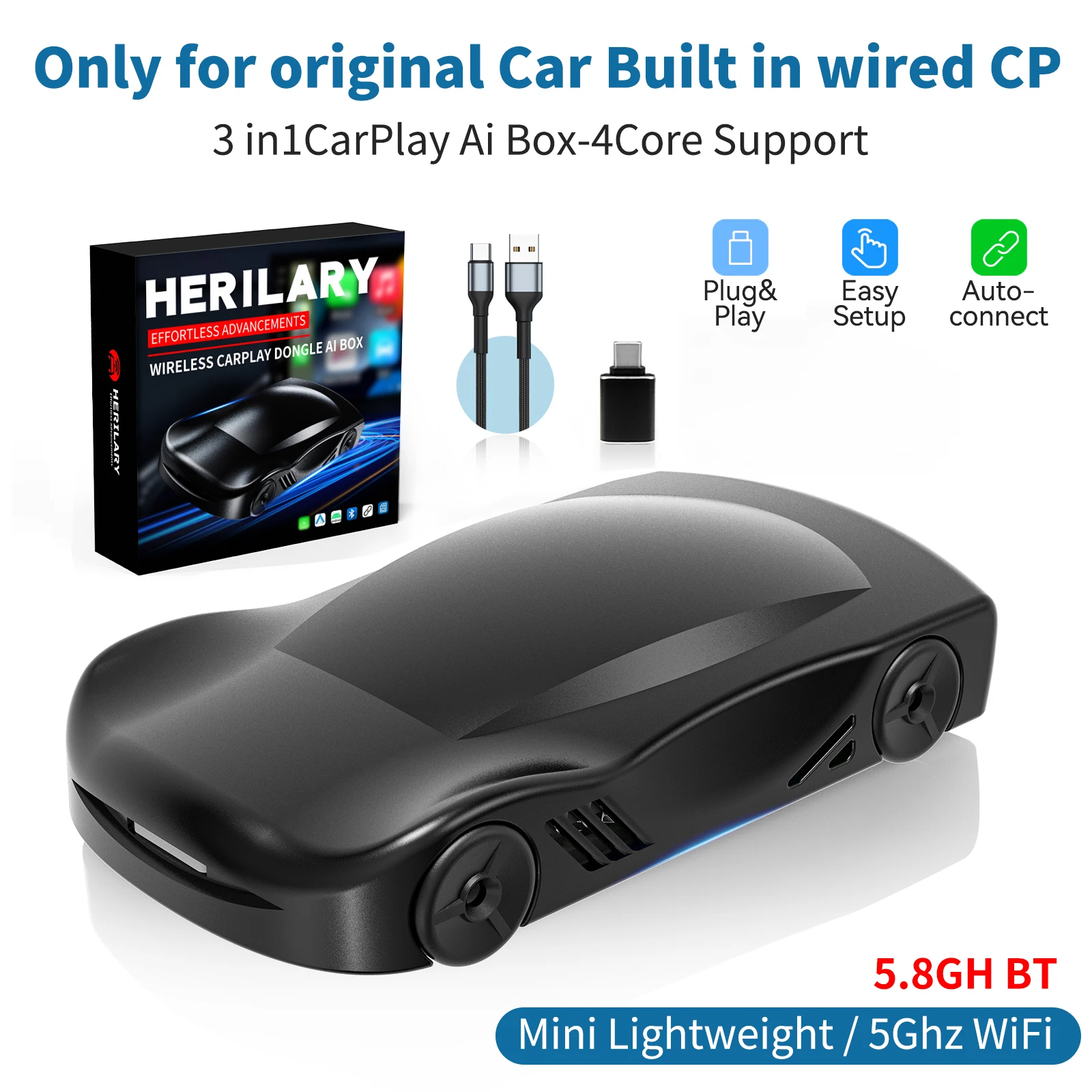 Leranda C6 Carlink Carplay Dongle Беспроводной Carplay/Android Авто 2 в 1 адаптер с BLE5.0 встроенным YouTube Bluetooth Автоматическое подключение