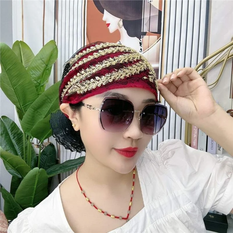 Fashion Women Headband Hat Pleated Turban Hat Beanie Hat For Ladies Retro Style Big Flowers Hat Baotou Cap Party Accessories 3