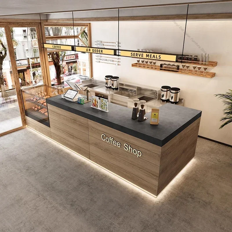 Coffee Shop Bakery Reception Desks Transparent Cabinet Display Stand Design Counter Commercial Furniture Balc&atilde;o Recep&ccedil;&atilde;o FYRD