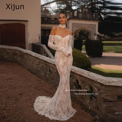 XIjun White Lace Mermaid Wedding Dresses Sexy Bride Dress Full Sleeves Sweetheart Party Dresses Bridal Gowns 2023 Formal Women