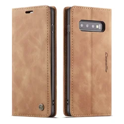 Retro Luxury Leather Wallet Phone Case with Magnetic Card Holder and Purse - Samsung S10 (Brown)