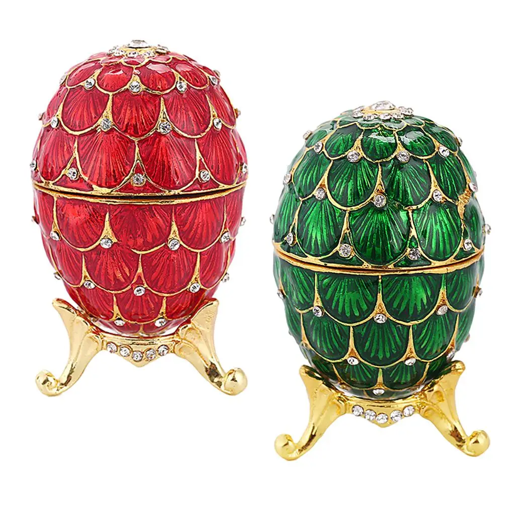 

2pcs Easter Egg Crystal Jeweled Egg Trinkets Boxes Container
